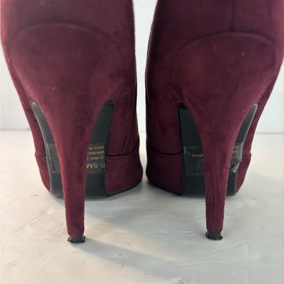 FASHION NOVA Burgundy Suede Lace-Up Stiletto Boots Size 6.5 - Picture 7 of 10